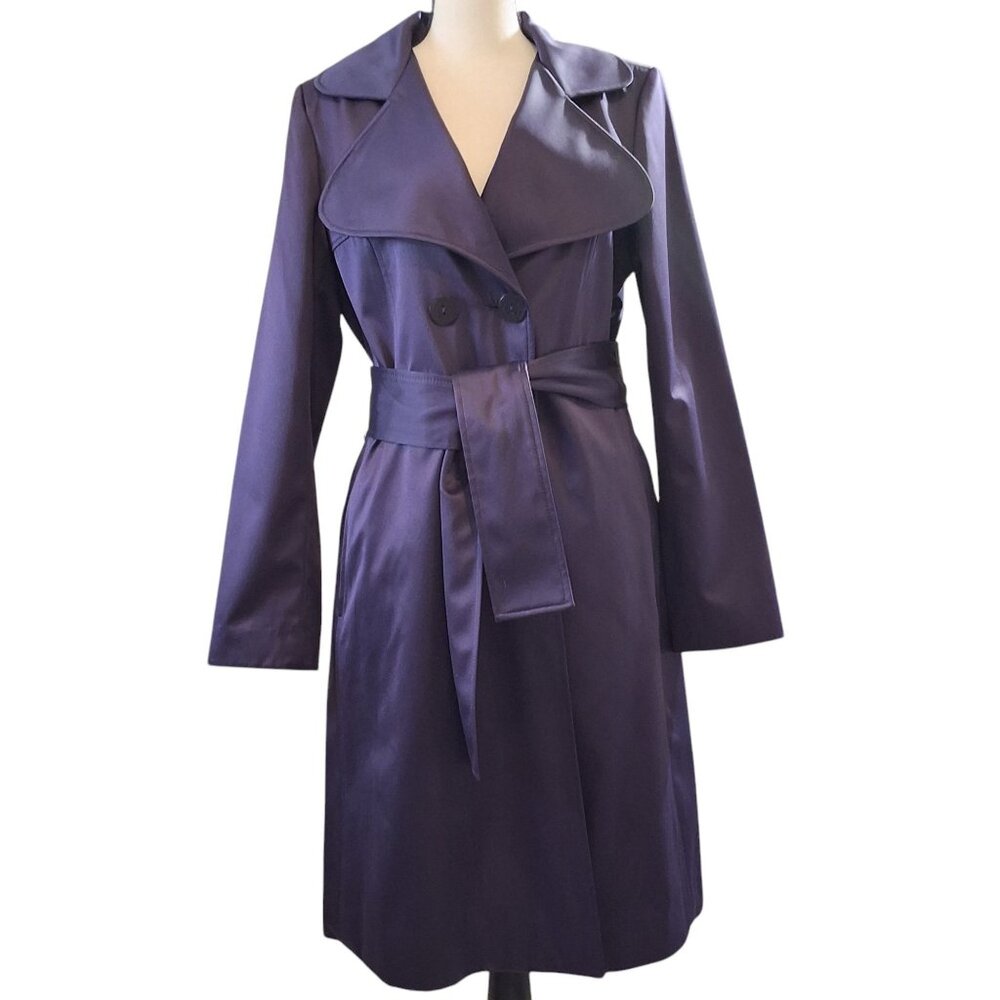 Tahari Royal Purple Sateen Womens Trench‎ Coat Sz s